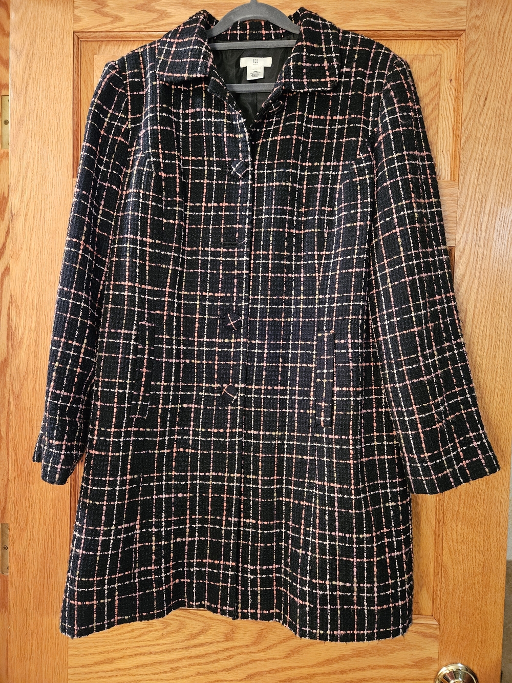 Apt. 9 Black Coat Dress with Pink Windowpane Plaid